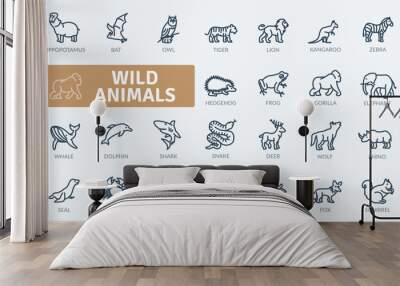 Wild Animals Icons Pack. Thin line creature icons set. Flaticon collection set. Simple vector icons Wall mural