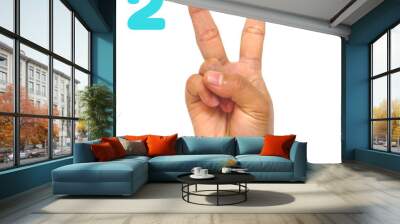 Sign language number 2 for the deaf . Fingerspelling in American Sign Language (ASL). Hand gesture number two on a white background. Wall mural