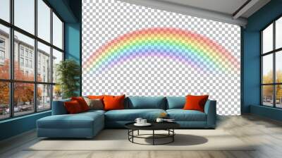 Colored transparent rainbow. Vector illustration. Symbol of good luck and right path. Colorful weather element. Spectral gradient on the arc. Vector rainbow for overlaying on beautiful landscapes. Wall mural