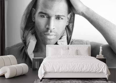 Detailed fashion portrait of a beautiful black male model Wall mural