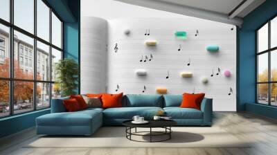 Prescription pills on white lined music note paper Wall mural