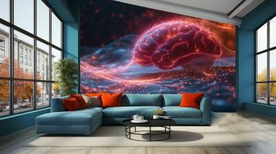 Conceptual visualization of a human brain with neural network activity, symbolizing intelligence and cognitive processing Wall mural