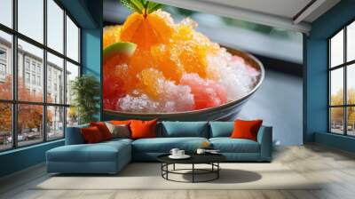 Fresh shaved ice with orange and watermelon flavors ,Generative ai,  Wall mural