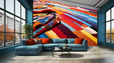 Comfortable Rug made from Recycled Fabric or Old Clothes and T-Shirt Wall mural