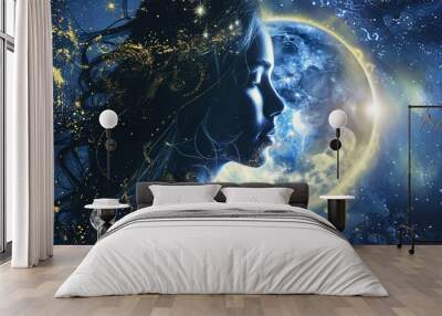 Cosmic Woman: A Mystical Fusion of Womanhood and the Universe Wall mural