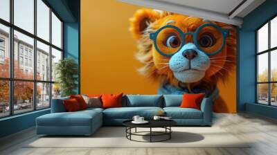 Cute Lion Doll with Glasses and Scarf Wall mural