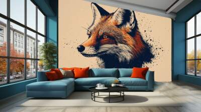 Fox Portrait Illustration Wall mural