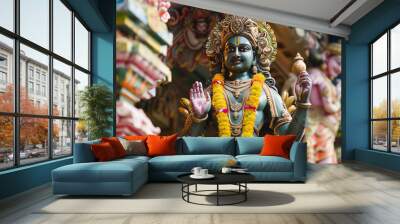 Hindu Deity Statue in a Vibrant Temple Wall mural