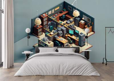 Perspective of Isometric Office Room Wall mural