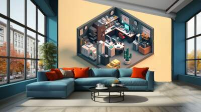 Perspective of Isometric Office Room Wall mural