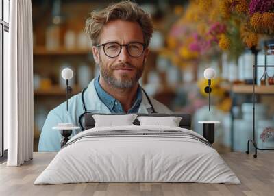 Smiling Doctor in a Pharmacy Wall mural