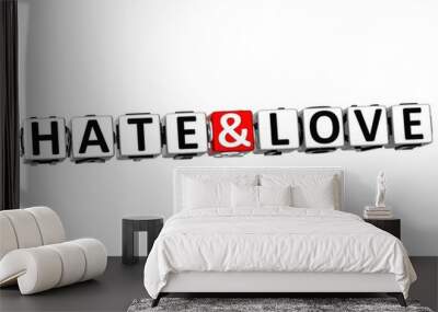 3D Hate and Love Crossword Block text on white background Wall mural