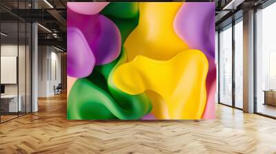 Abstract colorful flowing shapes creating a soft, vibrant, and fluid design. Wall mural