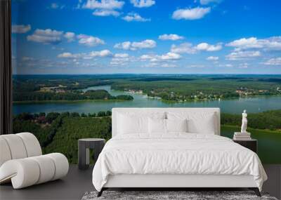 Aerial view of Wdzydze Landscape Park. Kashubian Landscape Park. Kaszuby. Wdzydze Kiszewskie. Poland. Bird eye view. Wall mural