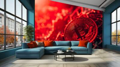 Bitcoin trading bear market with red stick trading chart and arrows Wall mural