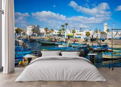 Boats in a fishing port in Mahdia, Tunisia. Wall mural