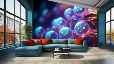 Cellular therapy and regeneration, microscopic view of body cells, vibrant bright neon colors. Wall mural