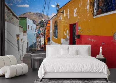 Colored colonial houses in old town of Guanajuato. Colorful alleys and narrow streets in Guanajuato city, Mexico. Spanish Colonial Style. Wall mural