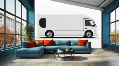 Minimalist white delivery truck parked on a blank background. Wall mural