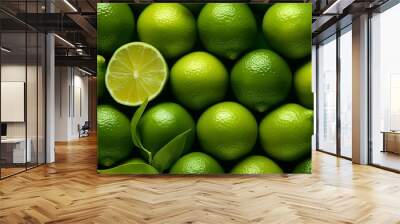 Pattern of Fresh Limes. Generative AI. Wall mural