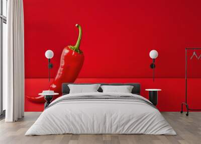 Red chili over red pastel background. Wall mural