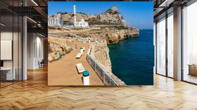 Rock of Gibraltar and Mosque seen from Europa Point in Gibraltar, a British overseas territory. Wall mural