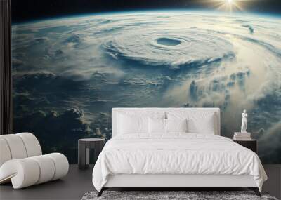 Space view of the hurricane showing the effects of climate change. Wall mural