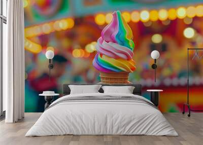 swirling delight: rainbow ice cream at the fun fair Wall mural