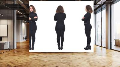  portrait of a woman of back, profile and front view on white, arms crosseed Wall mural