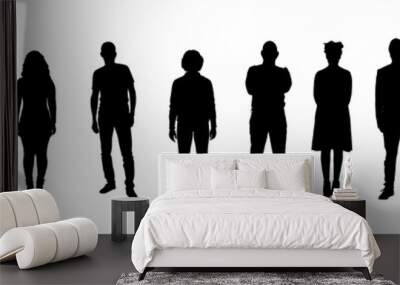   silhouette of a groop of people standing on white background Wall mural