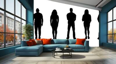  silhouette of back view of people on white background Wall mural