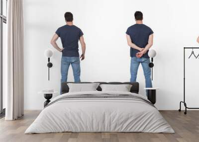 back view of a group of  same man on white background Wall mural