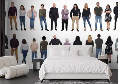 front and back view of same group of people on white background Wall mural