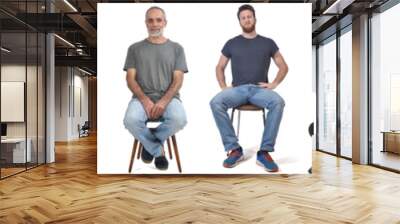 group of mixed man sitting on chair on white background Wall mural