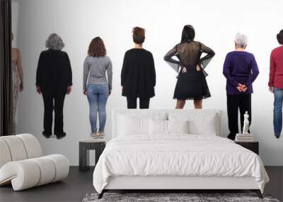 group of woman from behind on white background Wall mural