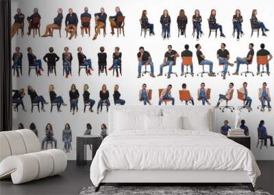 large group of people sitting on white backgroun Wall mural