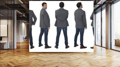 large group of same back man dressed in blazer and jeans on white background Wall mural