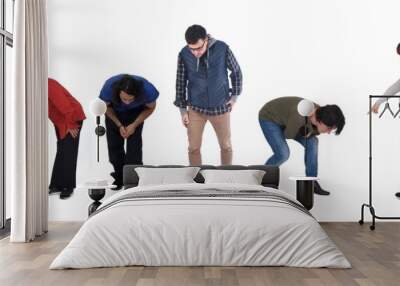 people looking at the ground on white background Wall mural