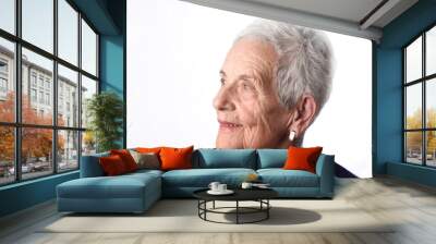 portrait of a senior woman on white background Wall mural