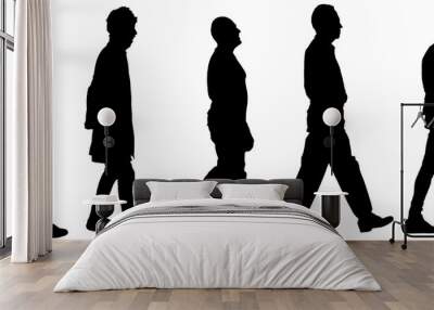 silhouette of a group of men walking on white background Wall mural