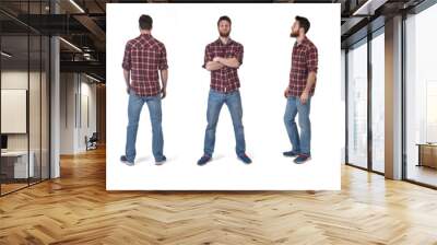 the same man in various poses with plaid shirt on white background Wall mural