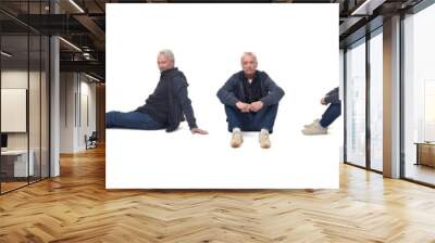 various poses of same man sitting on the floor on white background Wall mural