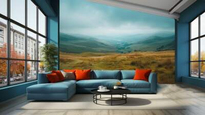 a scenic landscape with rolling hills and valleys - AI Generated Wall mural