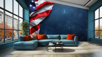 American federal holiday concept. Top view of the flag of United States of America in the left corner with copy-space - AI Generated Abstract Art Wall mural