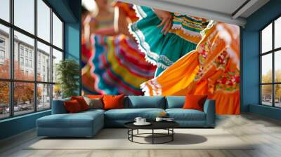 close up mexican dancers hand in traditional costumes for celebrate Cinco de Mayo. Wall mural