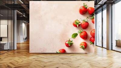 top view flat lay strawberries on light background with copy space for Happy Ferragosto day. Wall mural