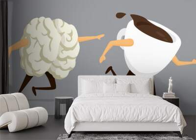 brain chasing a running coffee Wall mural