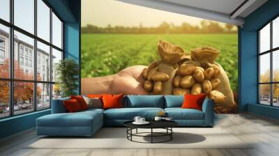 Harvesting Potatoes: A Bounty of Golden Spuds Wall mural