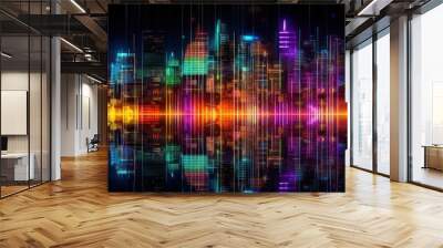 Neon Cityscape with Soundwave Wall mural