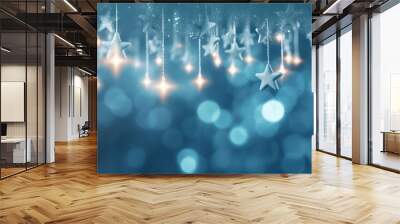 Twinkling Stars Hanging in Blue Wall mural